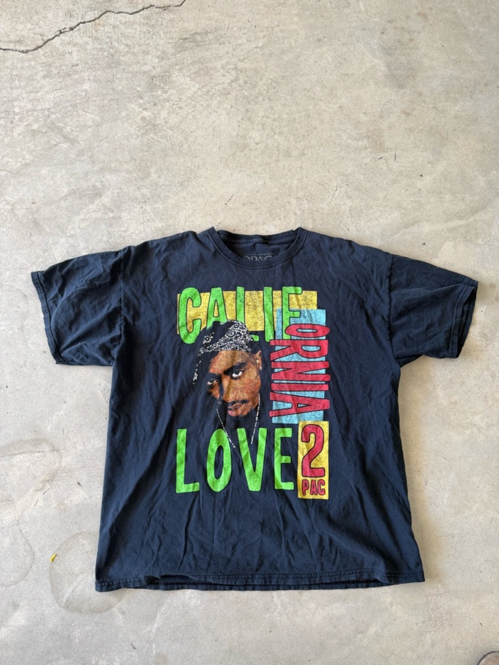 Vintage 2Pac "California Love" Graphic Tee - Black with Neon Print